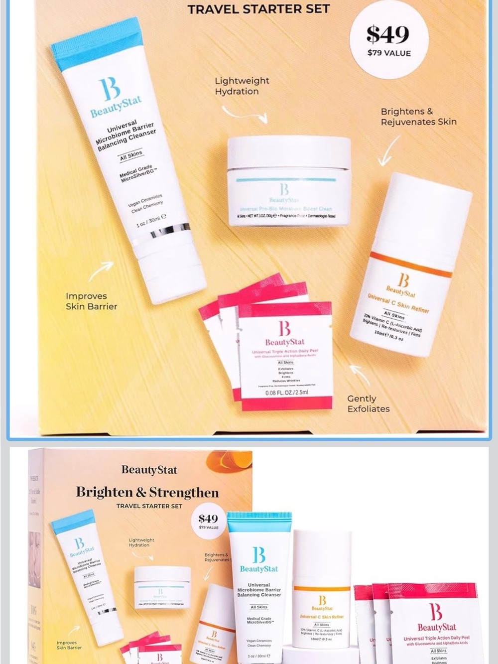 BeautyStat Brighten & Strengthen Daily Travel Starter Kit And Benefit Pouch New